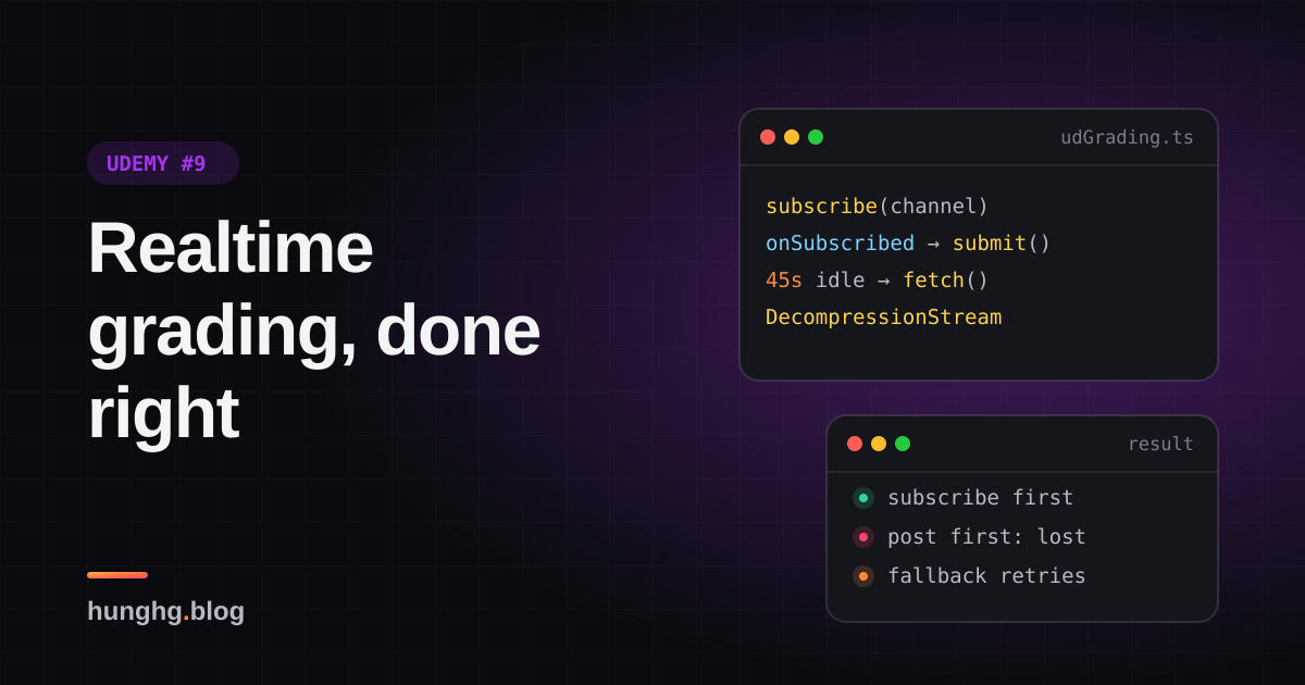 Học từ Udemy #9: Chấm code realtime, đăng ký kênh trước khi gửi bài