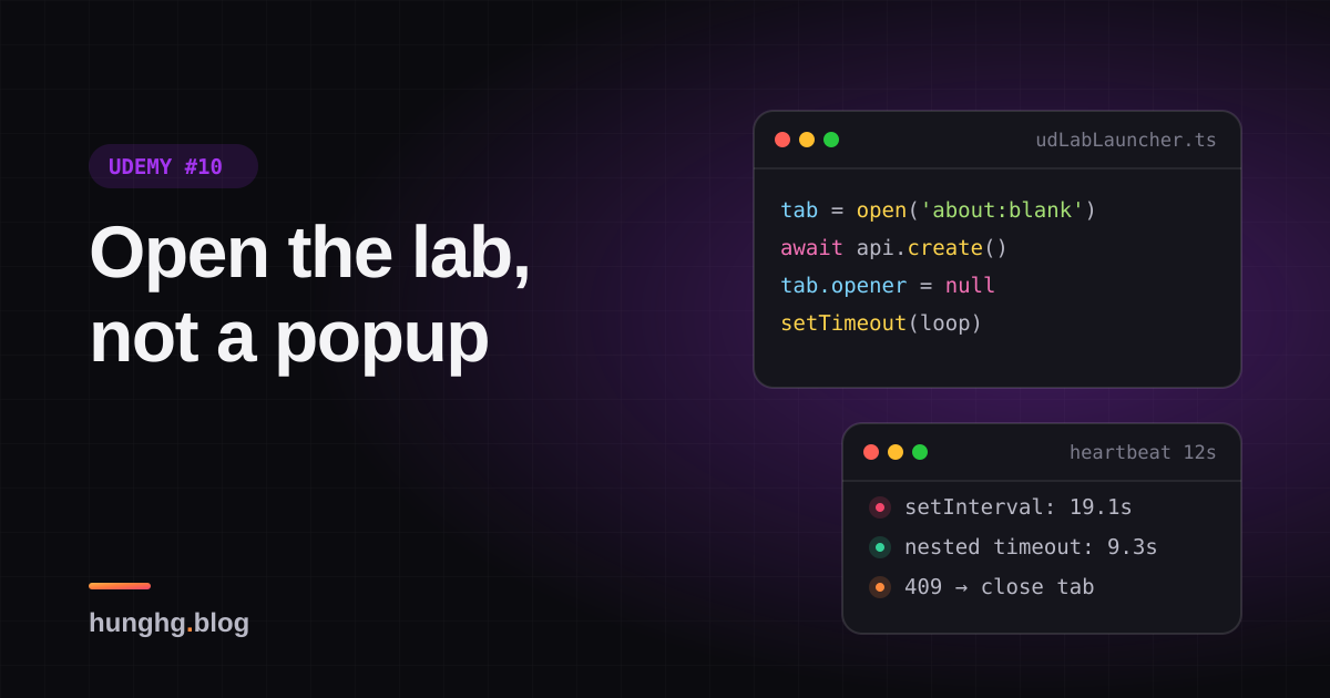 Học từ Udemy #10: Mở lab không bị chặn popup, nhịp tim không chồng lượt